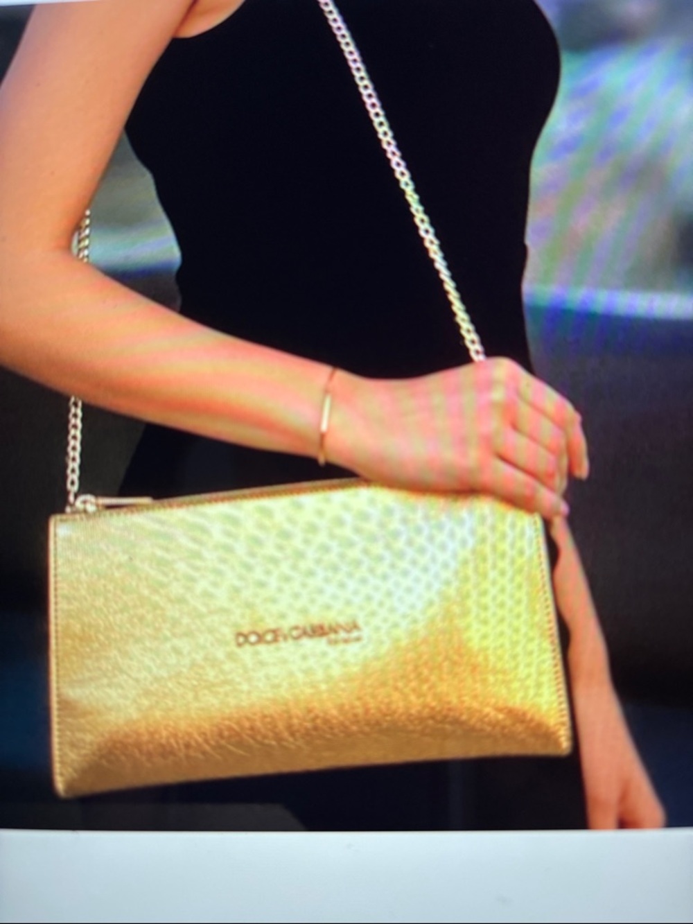 Dolce & Gabbana Shimmering Gold Clutch with Chain NEW